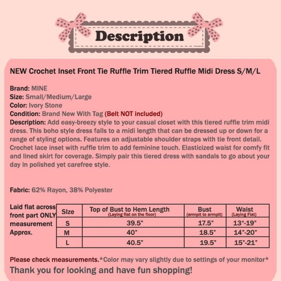 NEW Ivory Stone Boho Tiered Ruffle Trim Midi Dress - Picture 11 of 11